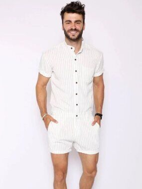 NWOT Romper Jack Men's White Pinstripe Button-front - XL